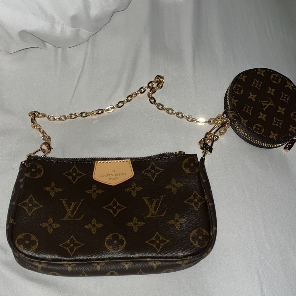 Louis Vuitton Brown Monogram Clutch with Gold Chain